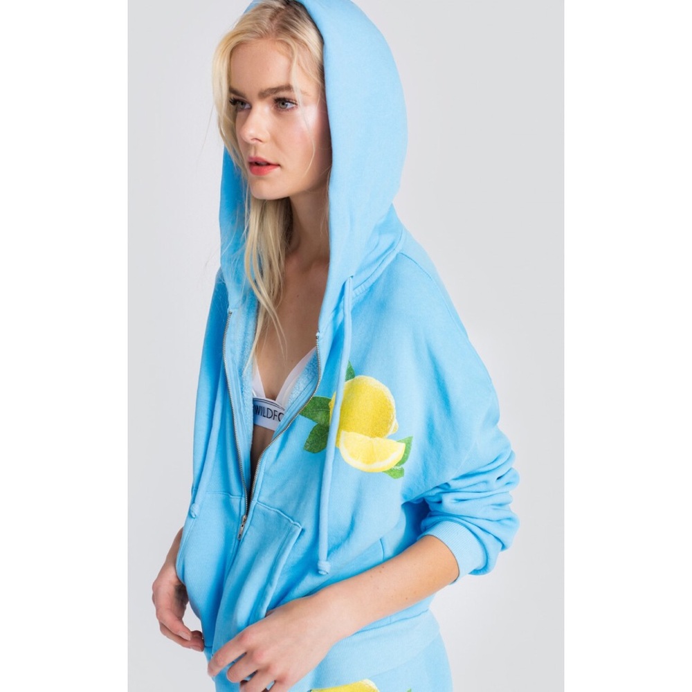 Wildfox Light Blue Lemon Graphic Zip Hoodie